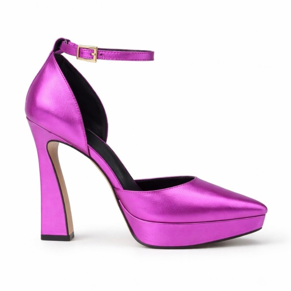 Leather Platform High Heel Pumps Ankle Strap 11cm 21001 Felipe Rivera Fuchsia